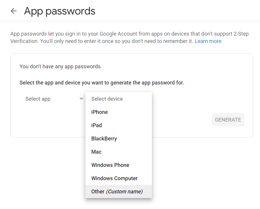 creating app password