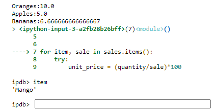 Python pdb interactive demo