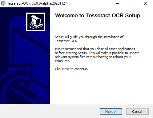 Tesseract installation step 1