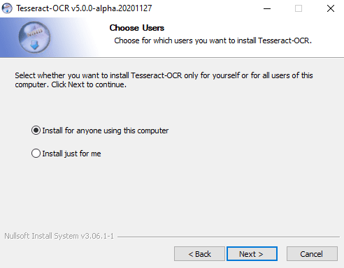 Tesseract installation step 3