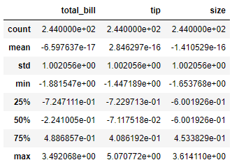 standard scaling describe result