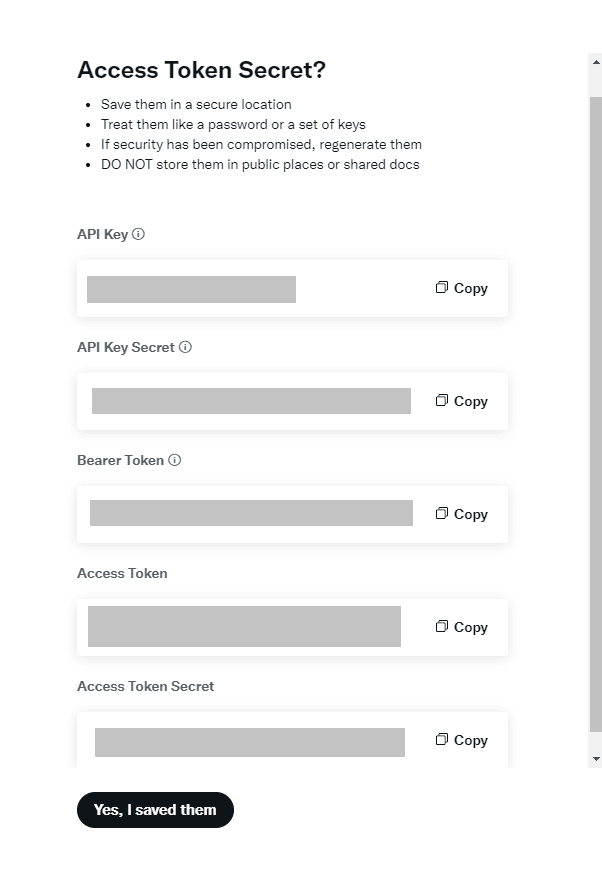 all Twitter api creditentials