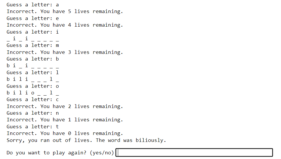 allowing user to restart the game