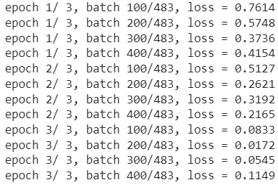 BERT model training results BERT model training results