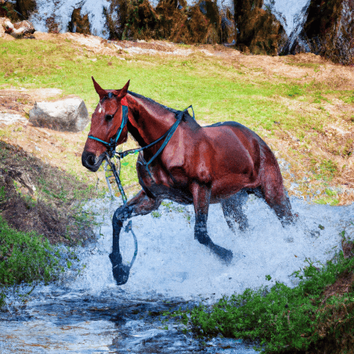 horse jumping a stream horse jumping a stream