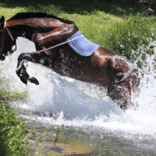 horse jumping a stream horse jumping a stream