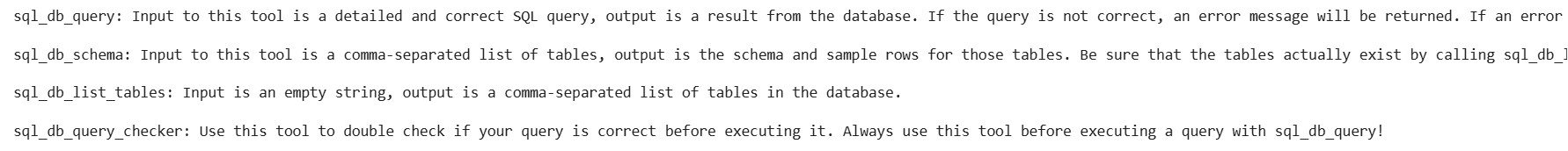 langchain SQL tools description