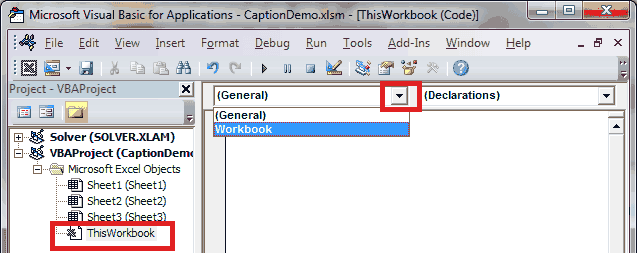 ThisWorkbook Workbook dropdown