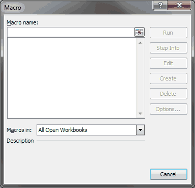 VBA Macros Dialog Box