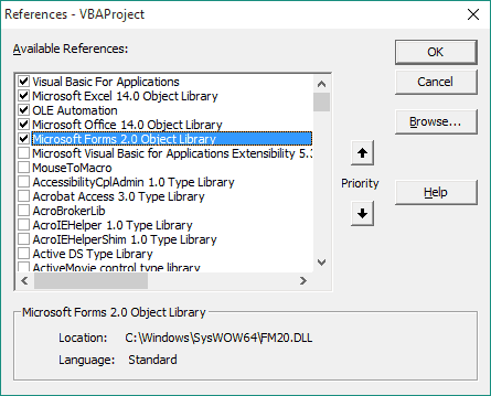 Microsoft Forms 2.0 Object Library Microsoft Forms 2.0 Object Library
