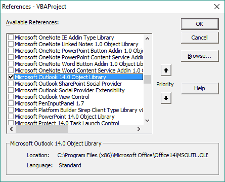 Microsoft Outlook Object Library Microsoft Outlook Object Library