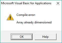 Already Dimensioned VBA Redim Static Array Array Already Dimensioned VBA Redim Static Array