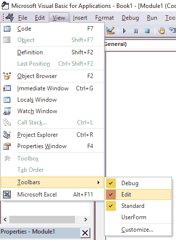 VBA Edit Toolbar VBA Edit Toolbar