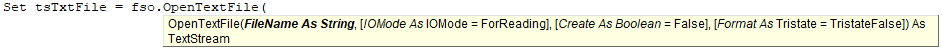 VBA OpenTextFile parameters VBA OpenTextFile parameters