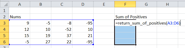 UDF with Current Input Spreadsheet with our UDF being entered