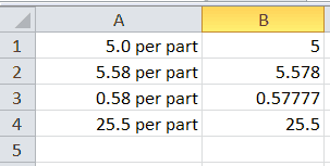 A formatted and unformatted set of numbers Two Lists of numbers, with the formatted ones in Column A and the raw ones in Column B