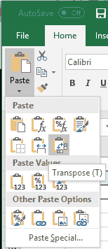 Paste options transpose Paste options transpose