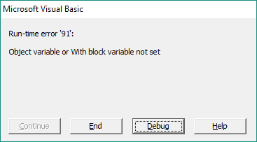 Runtime Error 91 Runtime Error 91