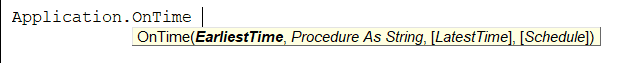 Application.OnTime Arguments Application.OnTime Arguments