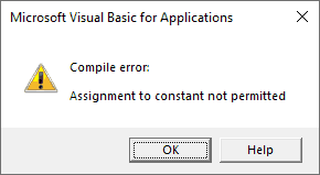 VBA Assignment to constant not permitted VBA Assignment to constant not permitted