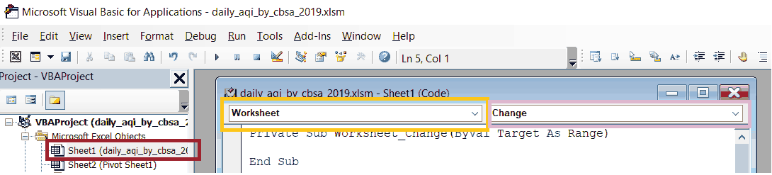 Dedicated Code Module for Worksheet Dedicated Code Module for Worksheet with Highlighting