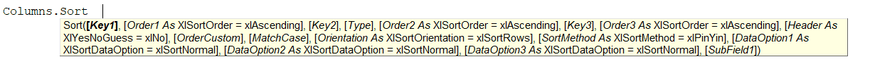 Intellisense for Sort Function Intellisense for Sort Function