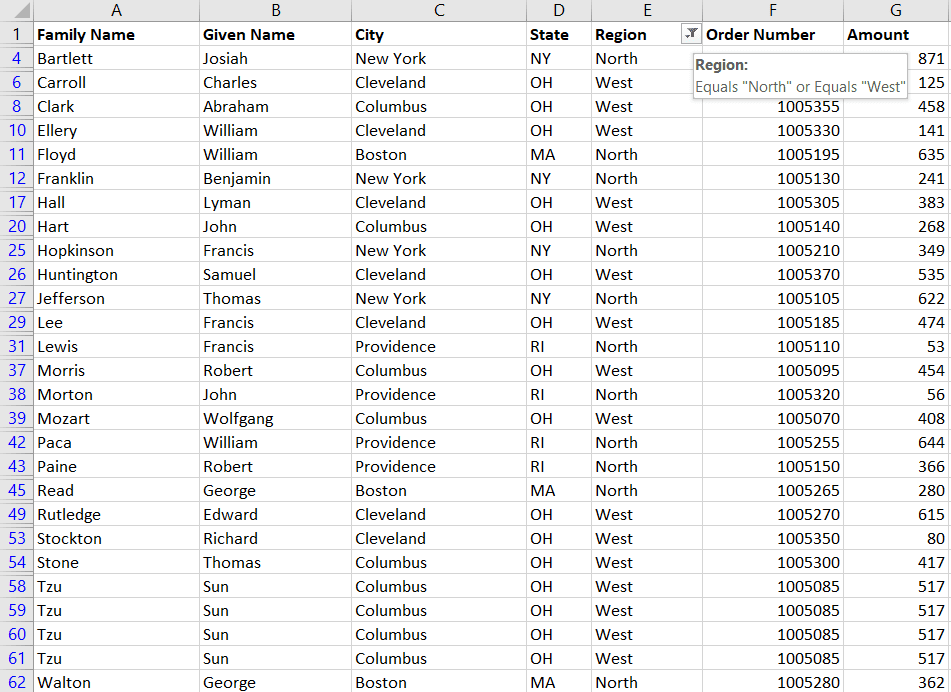 Filtered for North or West