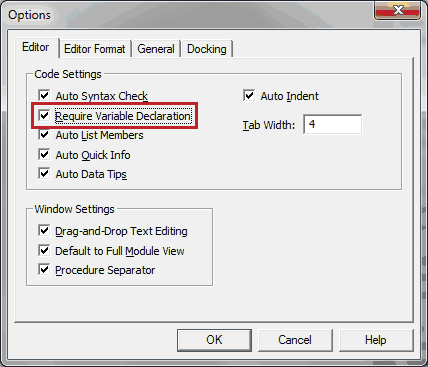 VBA Option Explicit Options